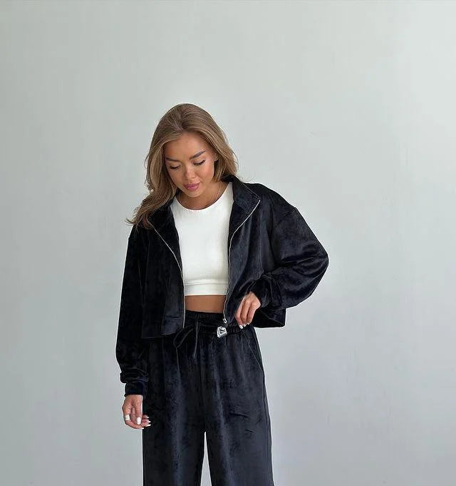 trening set catifea cu fermoar elegant larg oversize athea buticul evei ramona badescu neira black