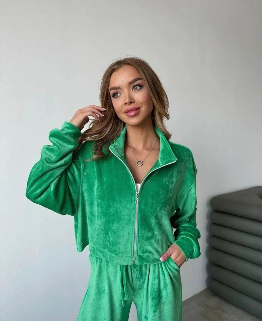trening set catifea cu fermoar elegant larg oversize athea buticul evei ramona badescu neira verde
