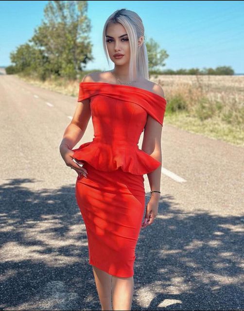 Rochie Serena rosie red mulata lunga eleganta nunta cununie mireasa nasa eveniment ocazie