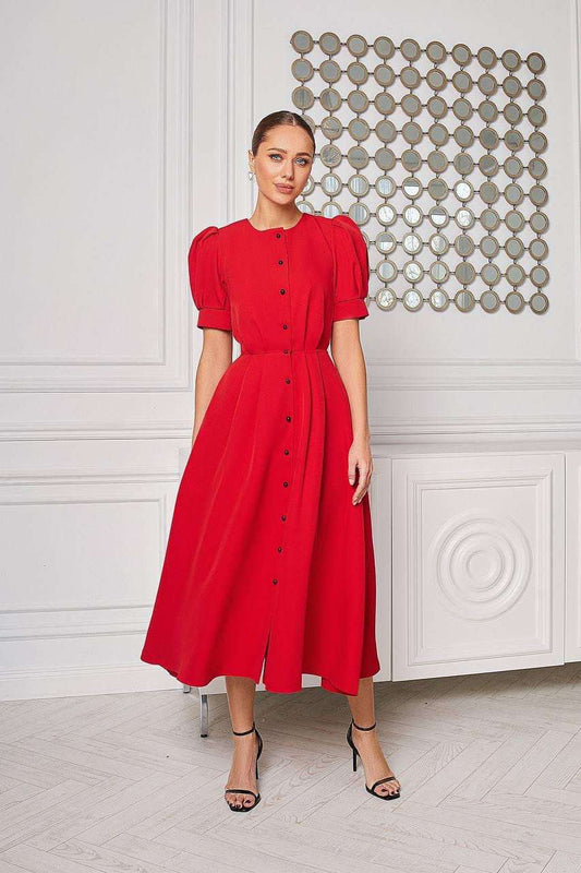 rochie hermosa athea.ro din stofa de vara cu maneca scurta eleganta de eveniment nunta botez cununie ieftina rosie neagra albastru bleu roz pink