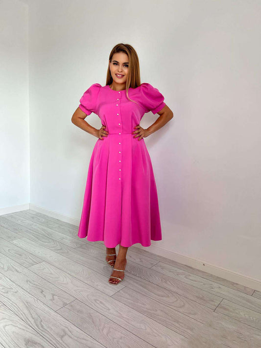 Rochie eleganta ocazie nunta botez eveniment lunga  sexy roz pink