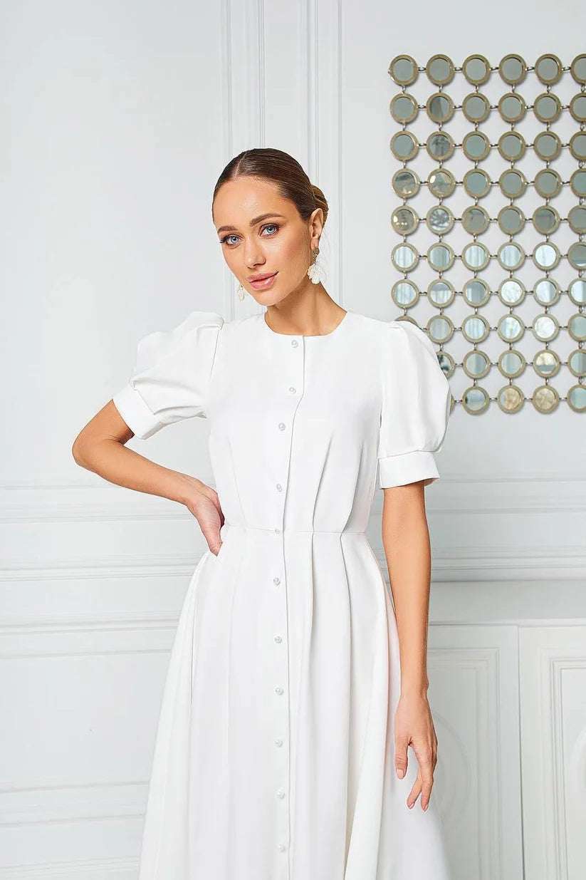 Rochie Hermosa Lunga White athea.ro buticulevei alba ocazie nunta cununie