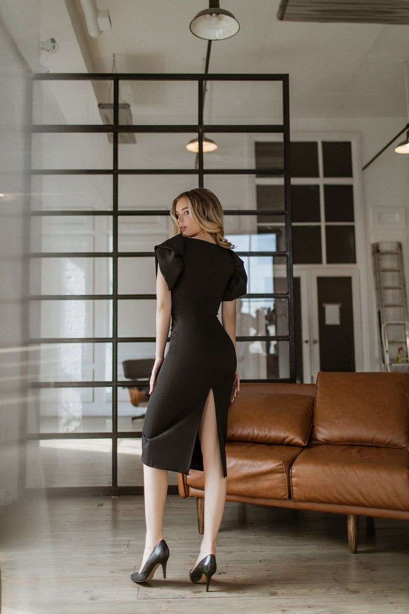 Rochie Alma Black neagra eleganta de nunta nasa lunga fara maneci mulata