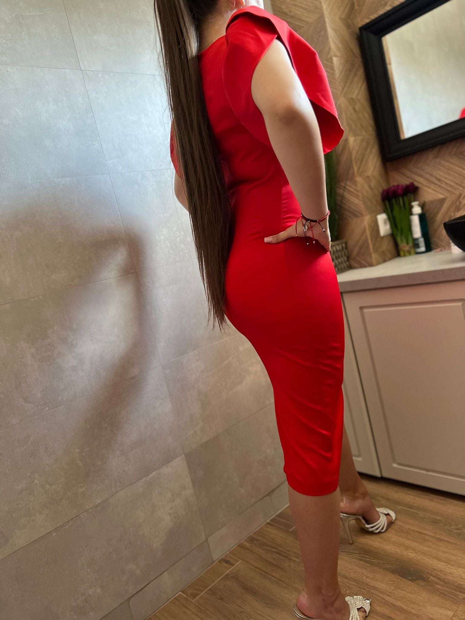 Rochie Alma Red rosie  lunga eleganta de nunta evenimnet ocazie mulata fara maneci sexy