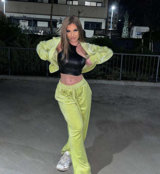 Trening catifea oversize Kim Lime