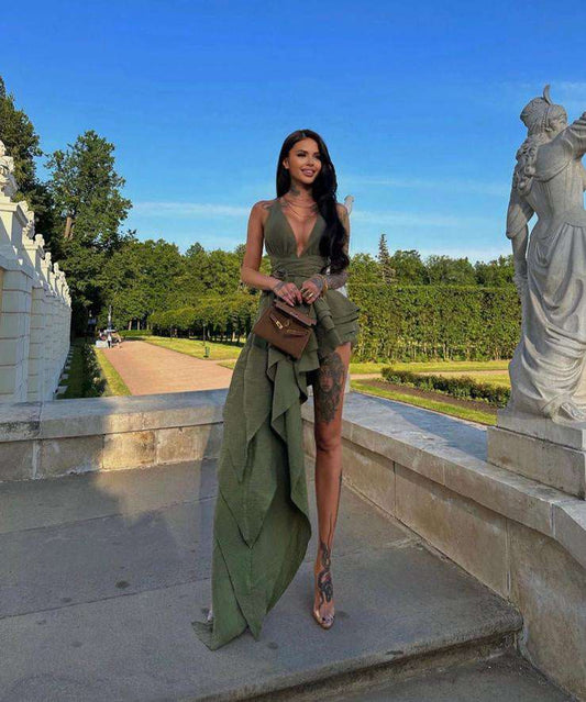 rochie tessa verde black lunga eleganta sexy de ocazie athea.ro Kaky in colt