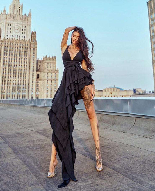 rochie tessa neagra black lunga eleganta sexy de ocazie athea.ro 