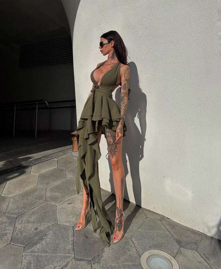 Rochie Tessa Kaky lunga eleganta taiata in colt sexy de nunta de ocazie