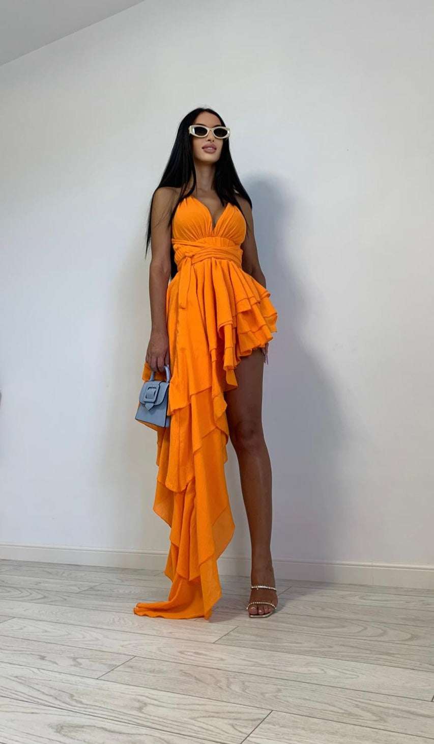Rochie eleganta sexy lunga in colt club petrecere ocazie eveniment orange 