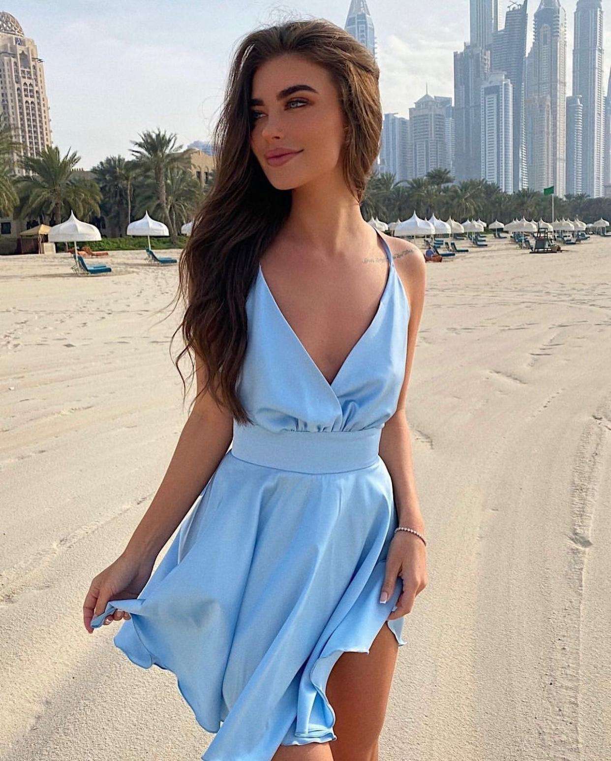 Rochie eleganta sexy scurta club petrecere ocazie eveniment satin bleu