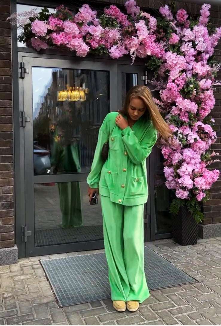 Set catifea trening celine athea.ro oversize larg elegant verde