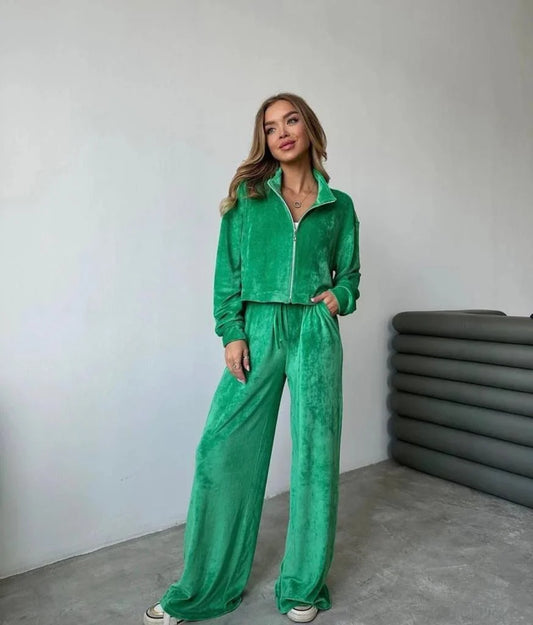 trening catifea verde cu fermoar elegant lejer oversize ramona badescu buticul evei