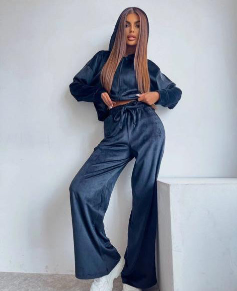 trening set catifea cu fermoar elegant larg oversize athea buticul evei ramona badescu kim bleomarin albastru
